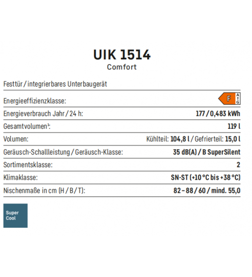 LIEBHERR利勃海尔 UIK 1514  台下嵌入式单门冰箱